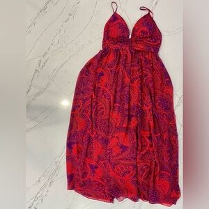 Moda International Red Purple Paisley Maxi Dress Boho Spaghetti Strap NWOT M